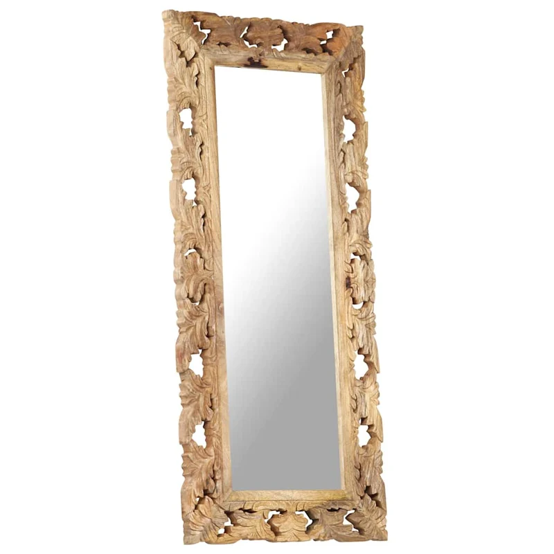 321640 vidaXL Hand Carved Mirror Brown 110x50 cm Solid Mango Wood
