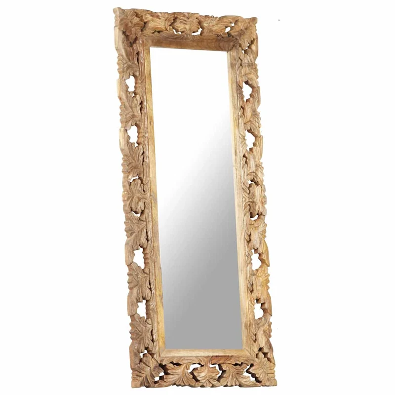 321640 vidaXL Hand Carved Mirror Brown 110x50 cm Solid Mango Wood
