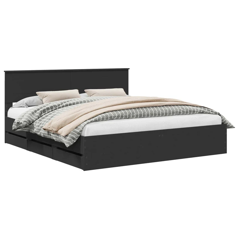 Bed Frame with Drawer Black 200 x 200 cm Engineer Wood