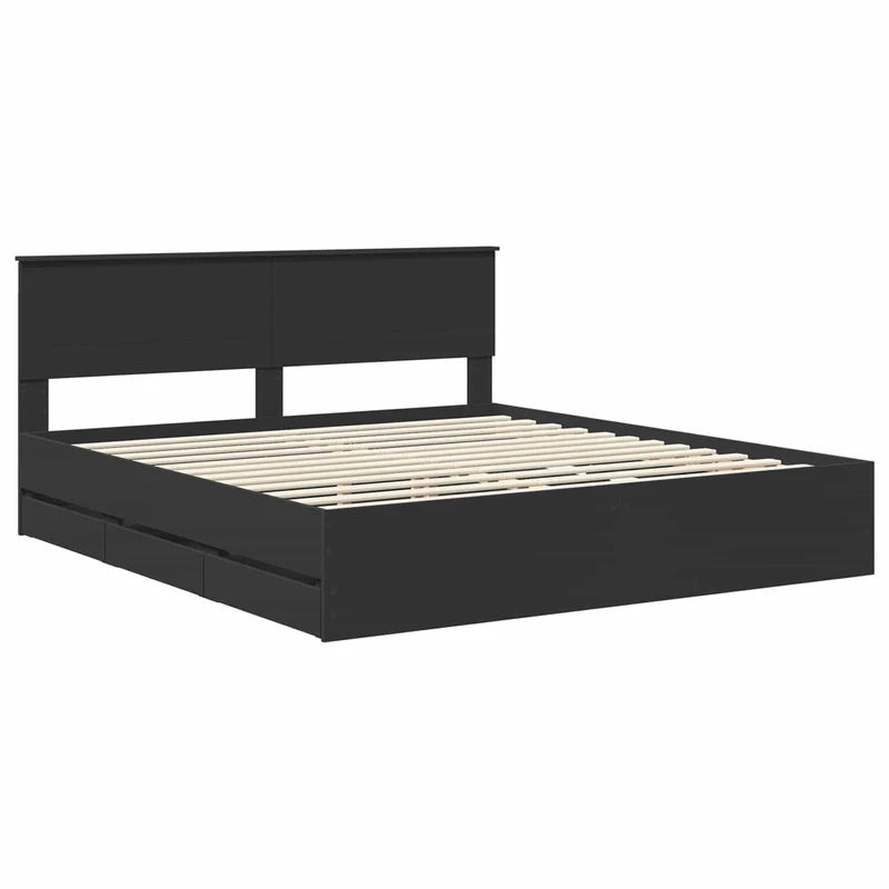 Bed Frame with Drawer Black 200 x 200 cm Engineer Wood