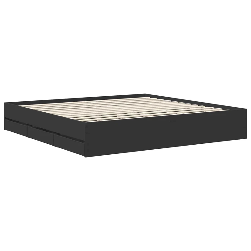 Bed Frame with Drawer Black 200 x 200 cm Engineer Wood