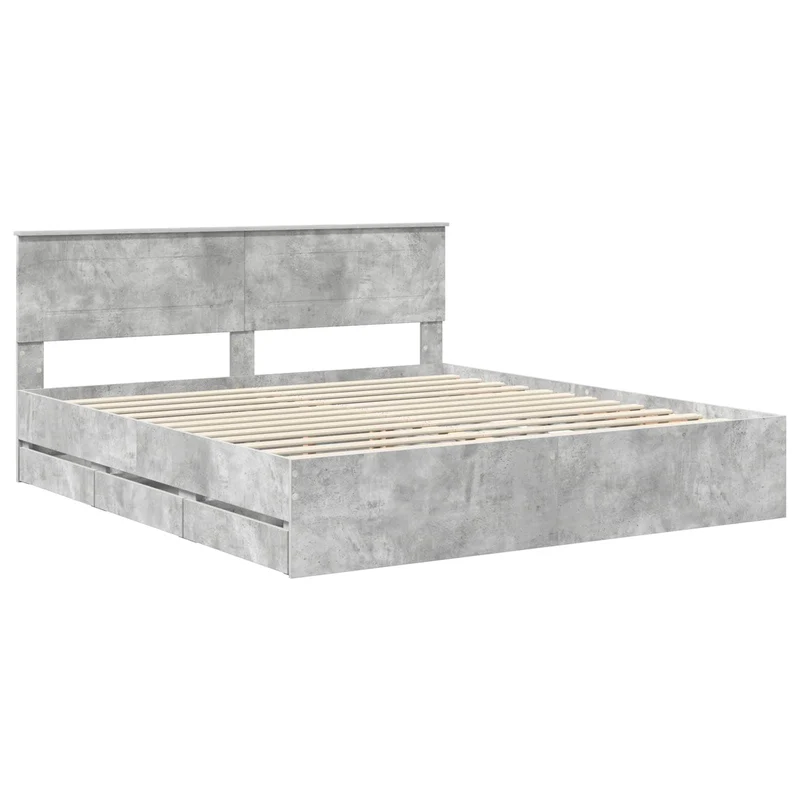 Bed Frame with Drawer Concrete Grey 200 x 200 cm Engineer Wood