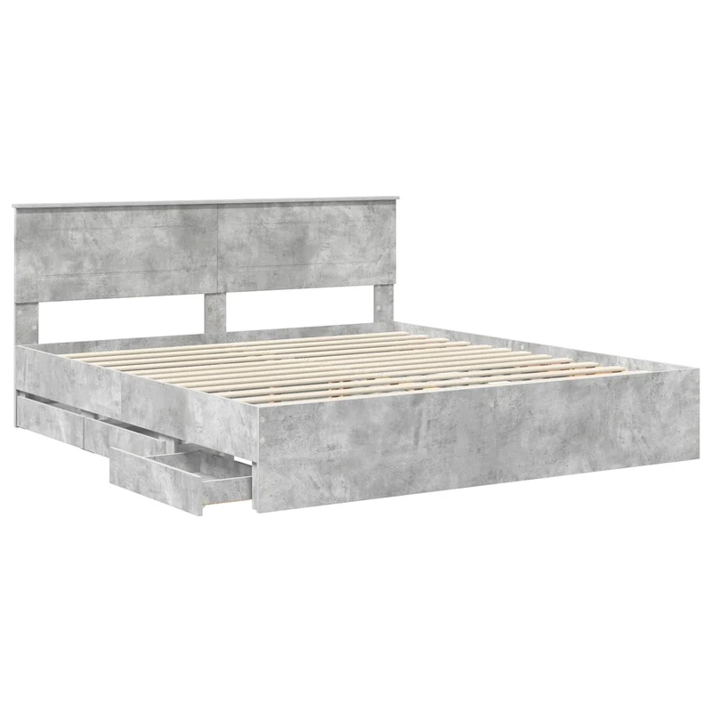 Bed Frame with Drawer Concrete Grey 200 x 200 cm Engineer Wood