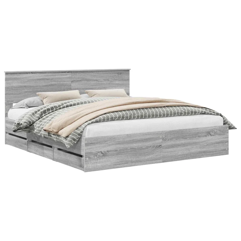 Bed Frame with Drawer Grey Sonoma 200 x 200 cm Engineer Wood
