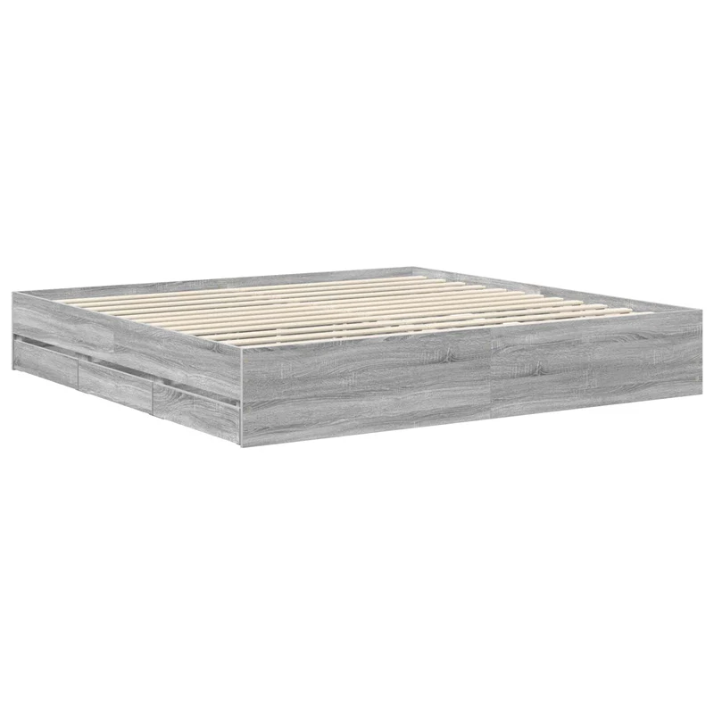 Bed Frame with Drawer Grey Sonoma 200 x 200 cm Engineer Wood