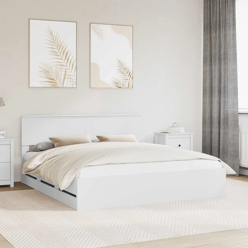 Bed Frame with Drawer White 180 x 200 cm Engineer Wood