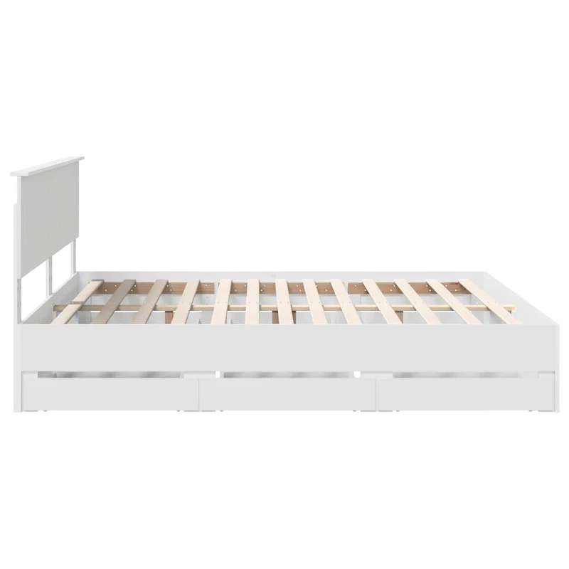 Bed Frame with Drawer White 180 x 200 cm Engineer Wood