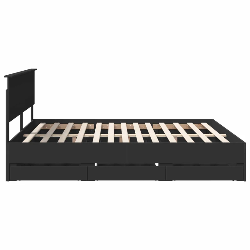 Bed Frame with Drawer Black 180 x 200 cm Engineer Wood