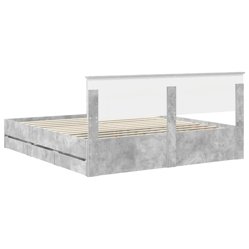Bed Frame with Drawer Concrete Grey 180 x 200 cm Engineer Wood