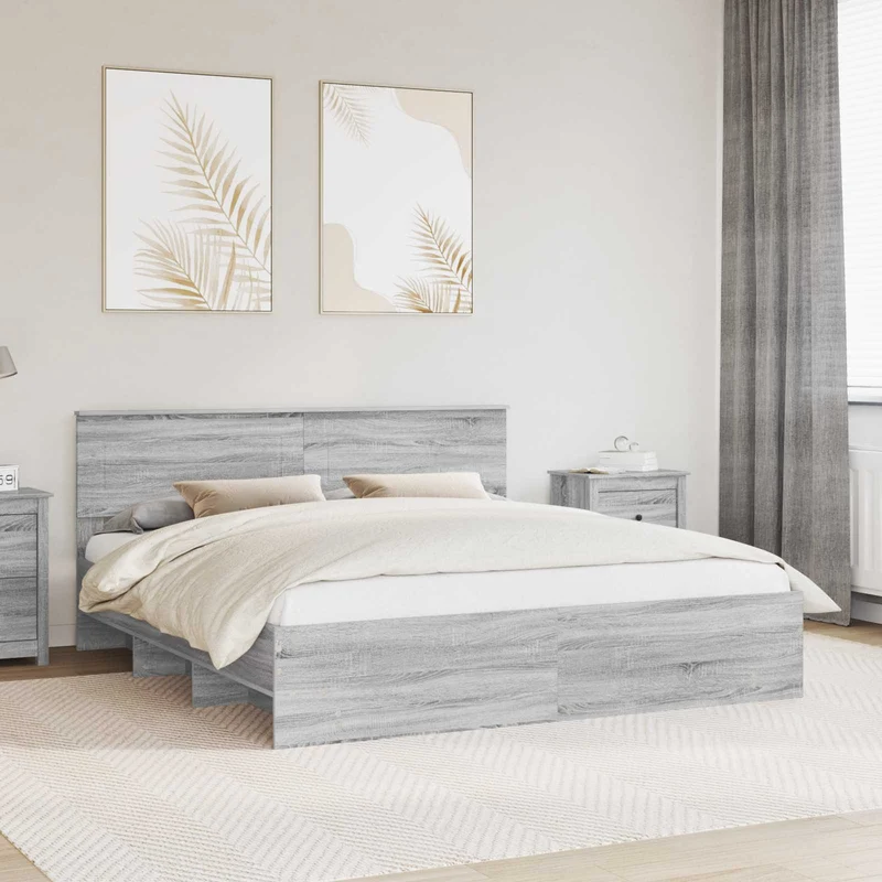 Bed Frame Grey Sonoma 180 x 200 cm Engineered Wood