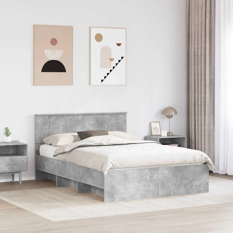 Bed Frame Concrete Grey 150 x 200 cm Engineered Wood