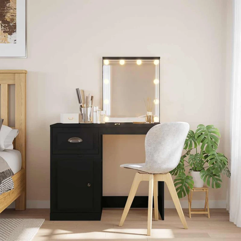 Dressing Table with LED Lights Black 90x42x132,5 cm