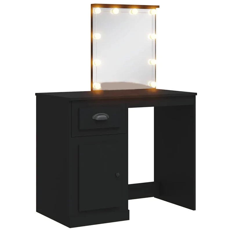 Dressing Table with LED Lights Black 90x42x132,5 cm