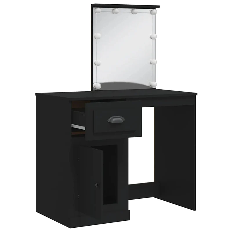 Dressing Table with LED Lights Black 90x42x132,5 cm
