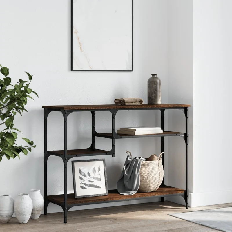Console Table with Shelves Brown Oak 100x35x75 cm