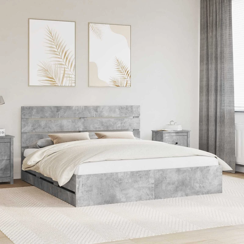 Bed Frame with Drawer Concrete Grey 180 x 200 cm Engineer Wood