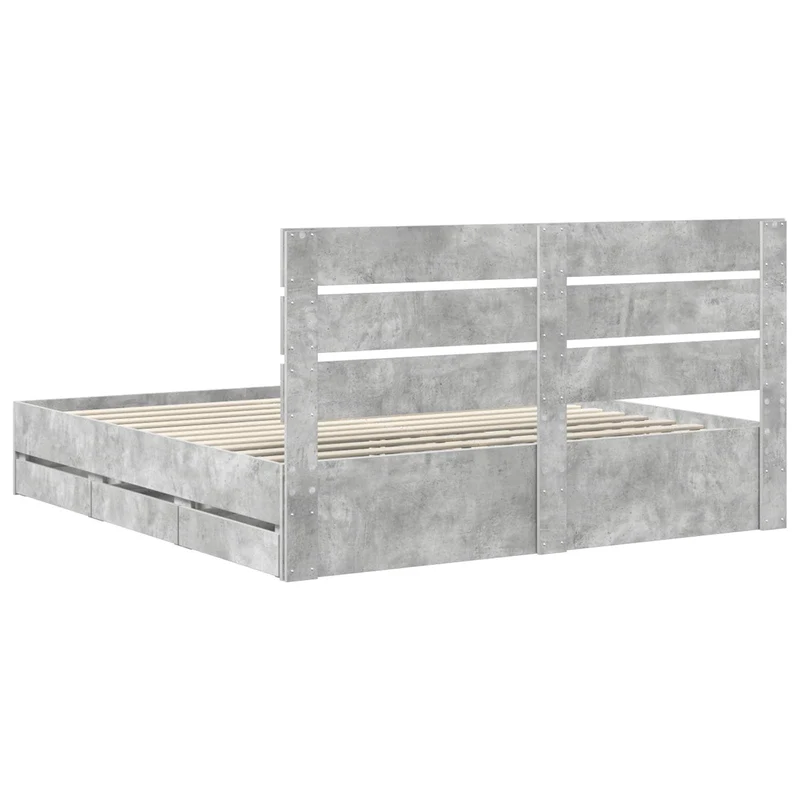 Bed Frame with Drawer Concrete Grey 180 x 200 cm Engineer Wood