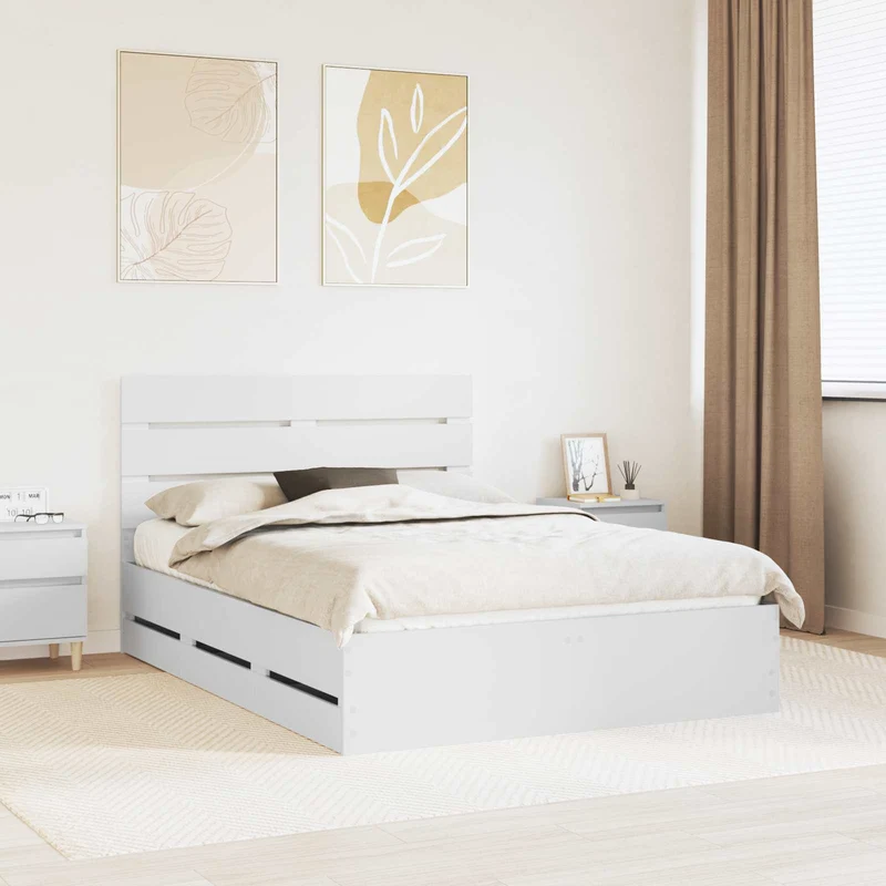 Bed Frame with Drawer White 160 x 200 cm Engineer Wood