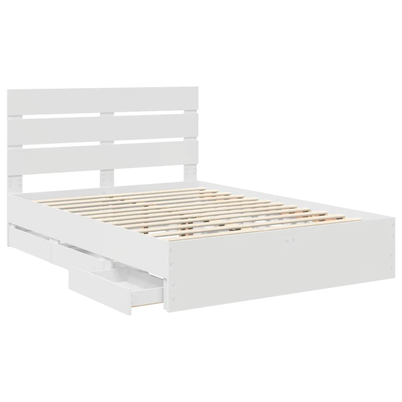 Bed Frame with Drawer White 160 x 200 cm Engineer Wood