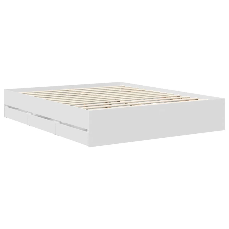 Bed Frame with Drawer White 160 x 200 cm Engineer Wood