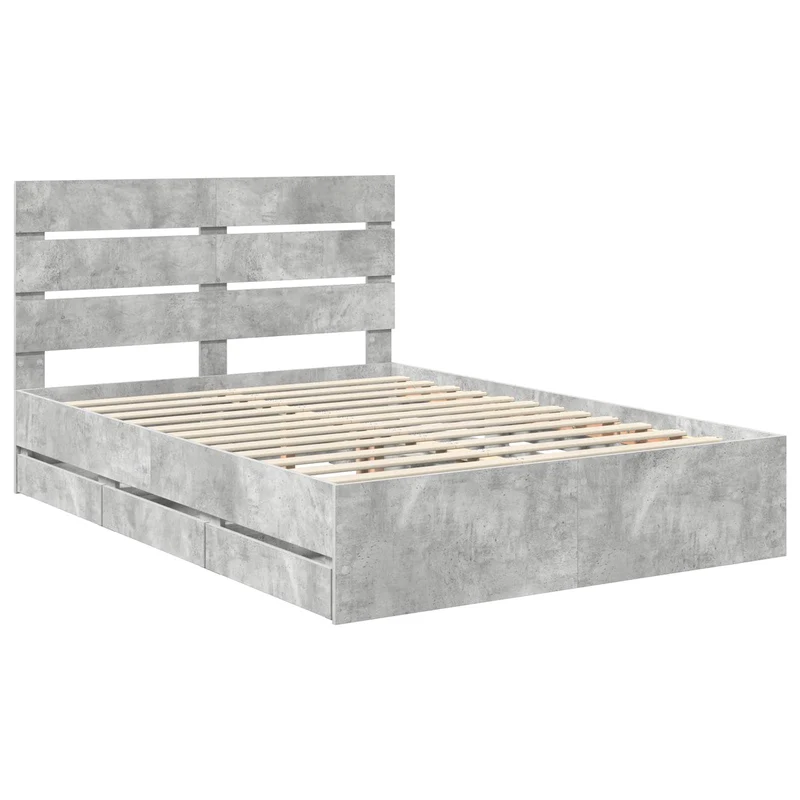 Bed Frame with Drawer Concrete Grey 160 x 200 cm Engineer Wood