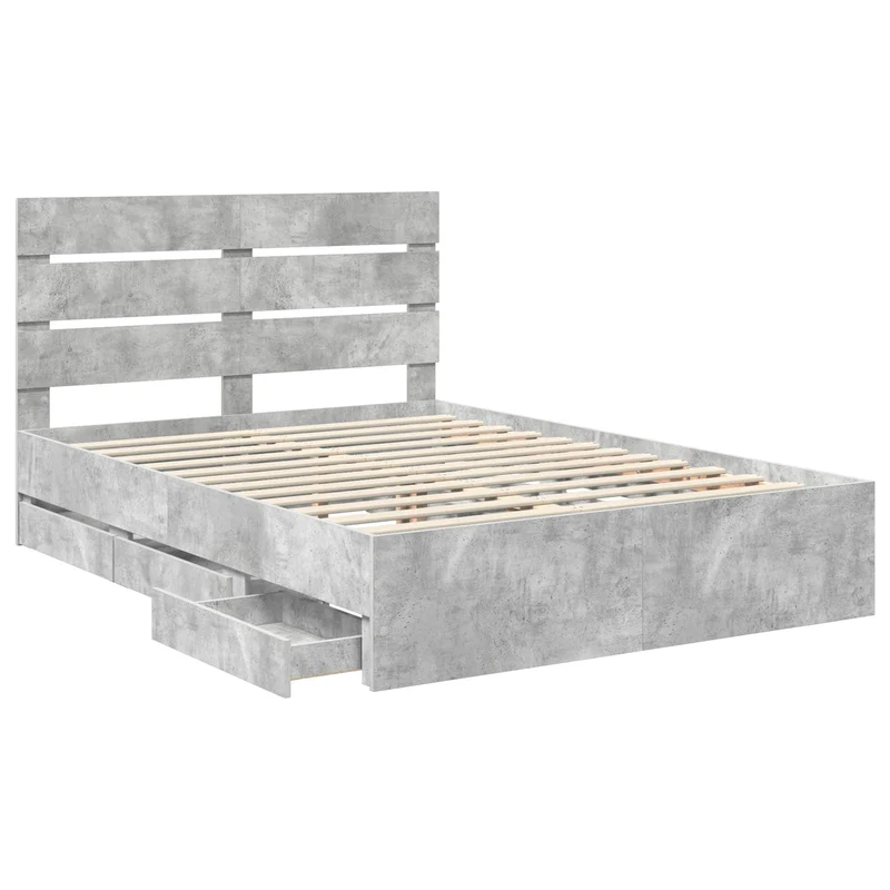 Bed Frame with Drawer Concrete Grey 160 x 200 cm Engineer Wood