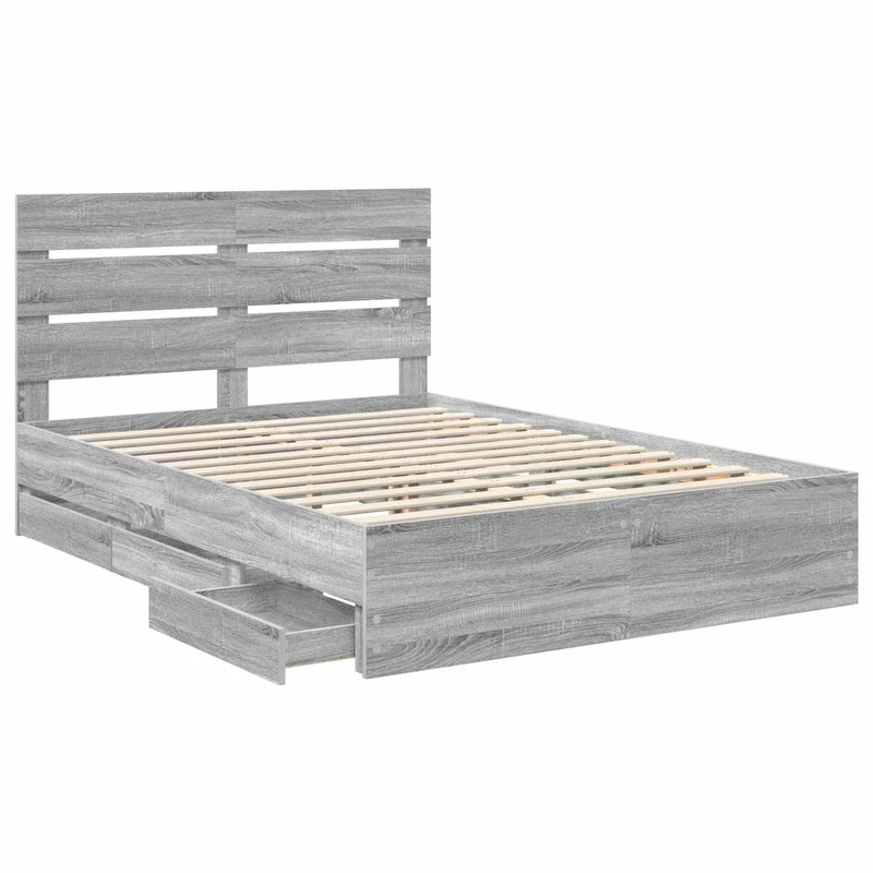 Bed Frame with Drawer Grey Sonoma 160 x 200 cm Engineer Wood