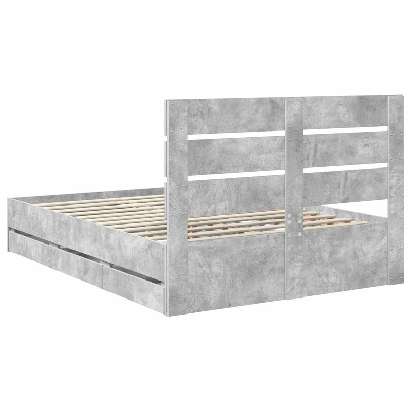 Bed Frame with Drawer Concrete Grey 150 x 200 cm Engineer Wood