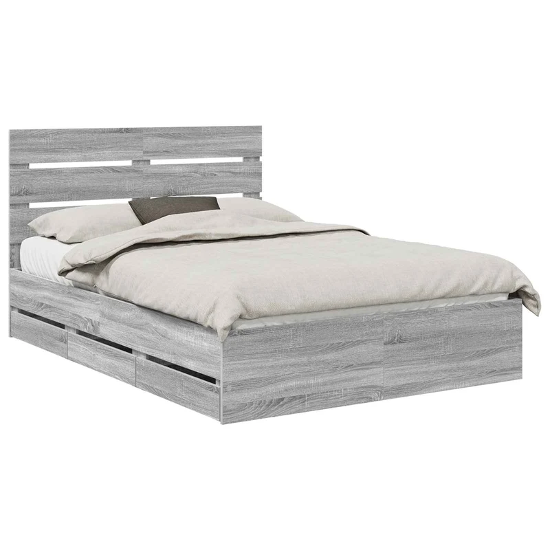 Bed Frame with Drawer Grey Sonoma 150 x 200 cm Engineer Wood
