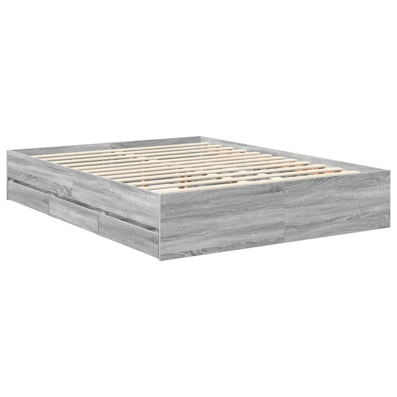 Bed Frame with Drawer Grey Sonoma 150 x 200 cm Engineer Wood