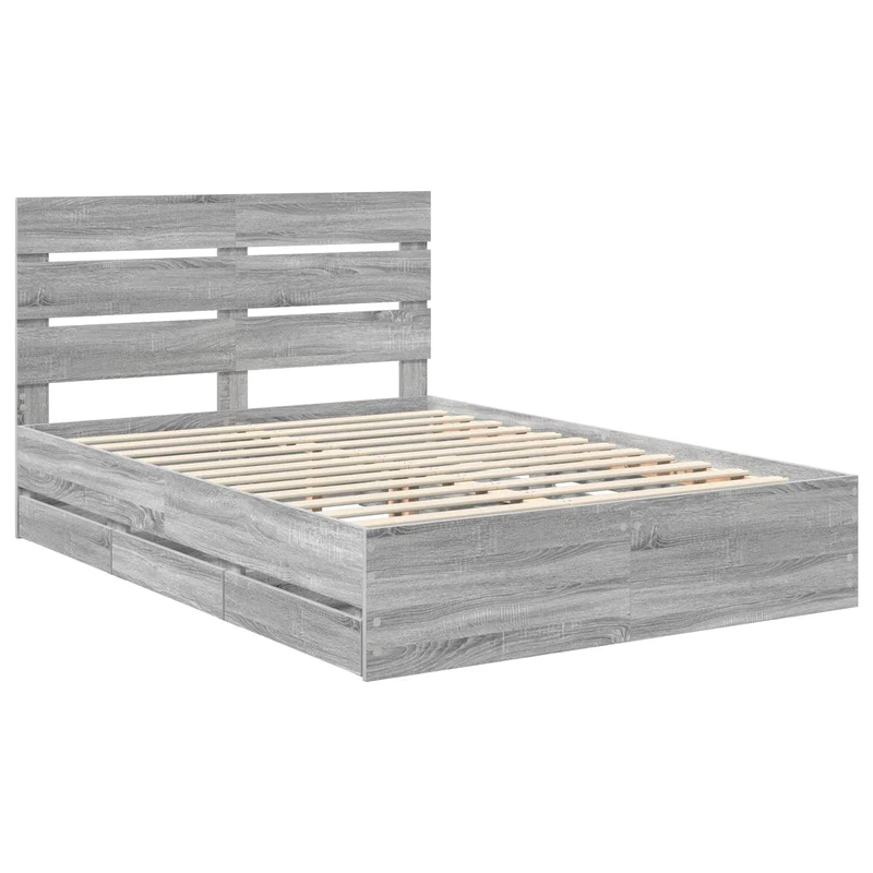Bed Frame with Drawer Grey Sonoma 140 x 200 cm Engineer Wood