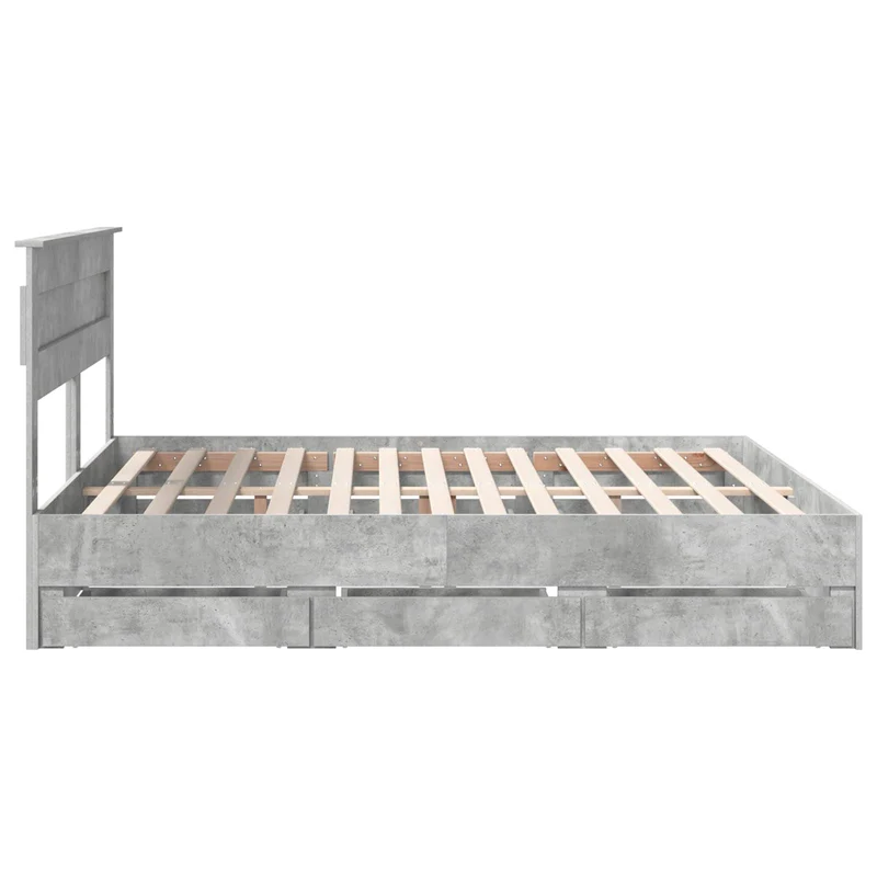 Bed Frame with Drawer Concrete Grey 200 x 200 cm Engineer Wood