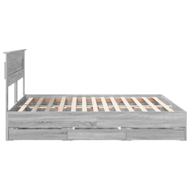 Bed Frame with Drawer Grey Sonoma 200 x 200 cm Engineer Wood