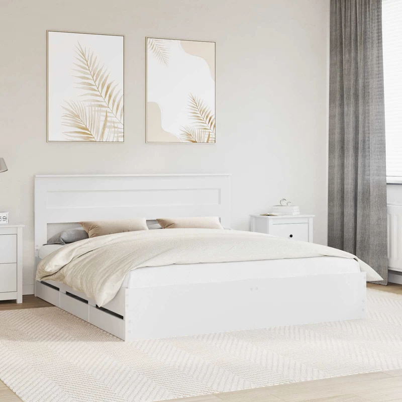 Bed Frame with Drawer White 180 x 200 cm Engineer Wood