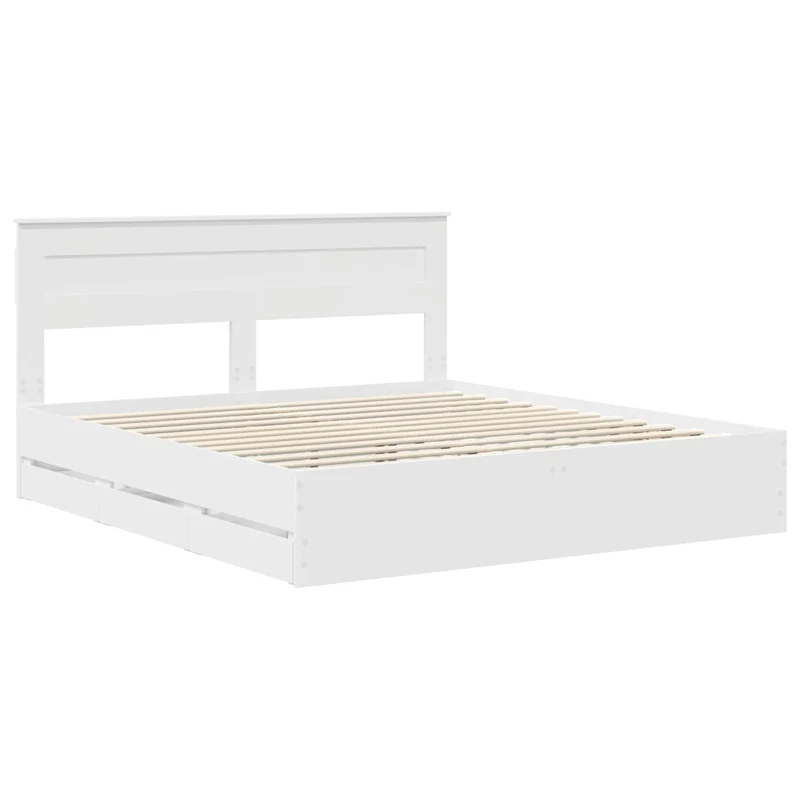 Bed Frame with Drawer White 180 x 200 cm Engineer Wood