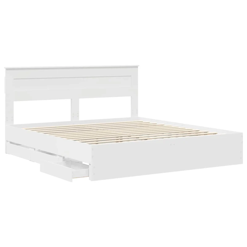 Bed Frame with Drawer White 180 x 200 cm Engineer Wood