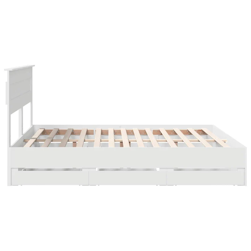 Bed Frame with Drawer White 180 x 200 cm Engineer Wood