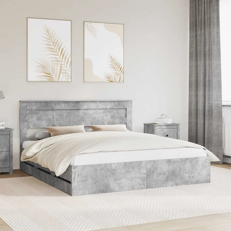 Bed Frame with Drawer Concrete Grey 180 x 200 cm Engineer Wood