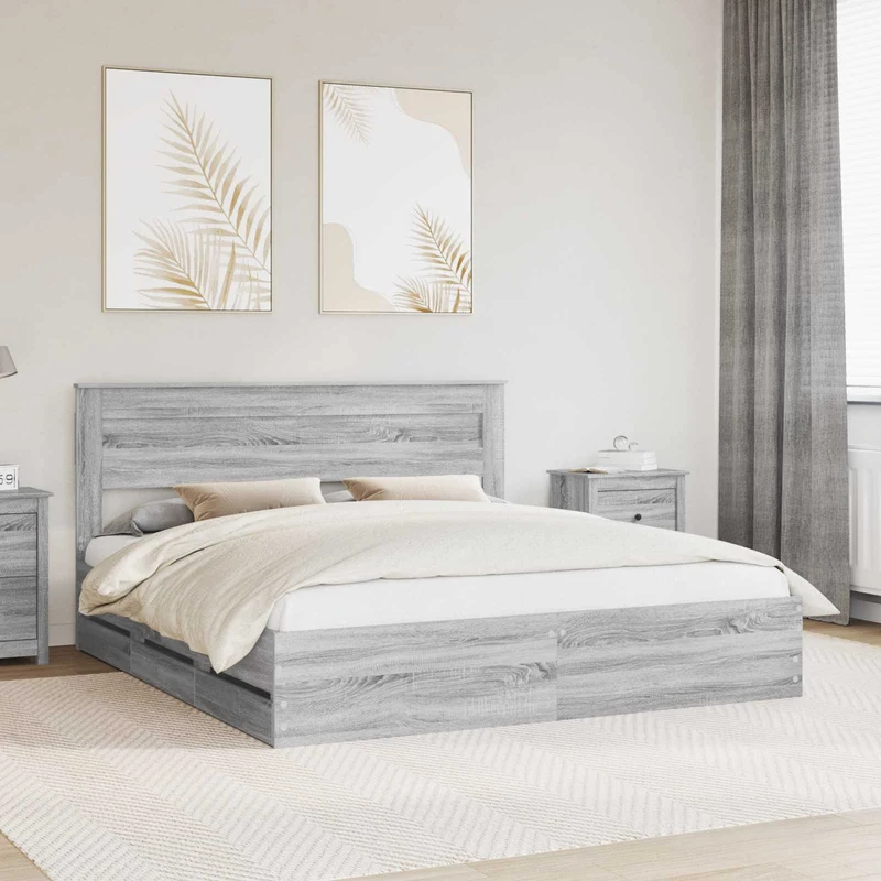 Bed Frame with Drawer Grey Sonoma 180 x 200 cm Engineer Wood