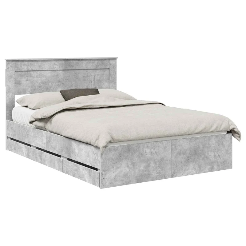 Bed Frame with Drawer Concrete Grey 160 x 200 cm Engineer Wood