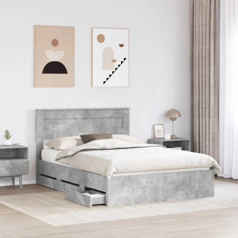 Bed Frame with Drawer Concrete Grey 160 x 200 cm Engineer Wood