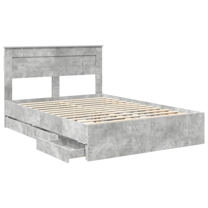 Bed Frame with Drawer Concrete Grey 160 x 200 cm Engineer Wood