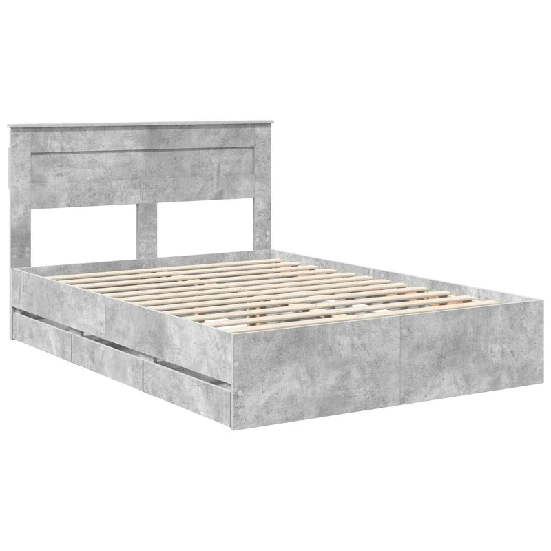 Bed Frame with Drawer Concrete Grey 150 x 200 cm Engineer Wood