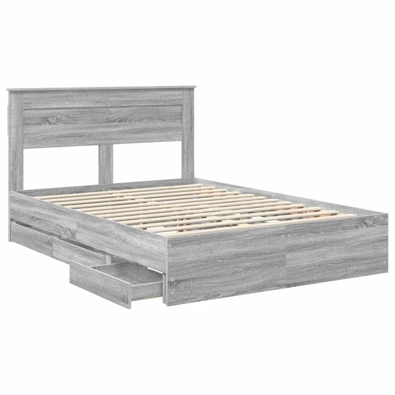 Bed Frame with Drawer Grey Sonoma 150 x 200 cm Engineer Wood