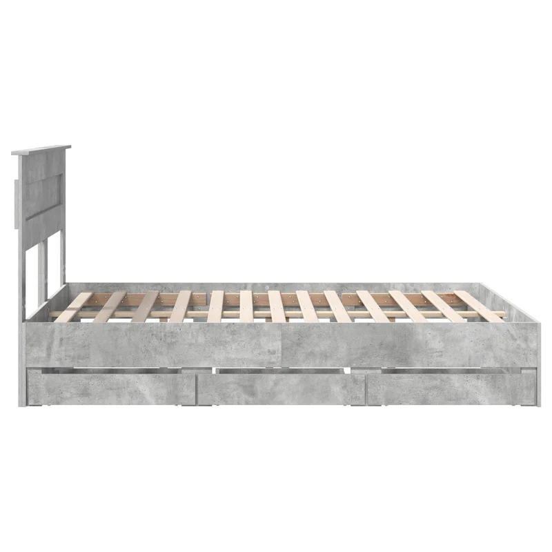 Bed Frame with Drawer Concrete Grey 140 x 190 cm Engineer Wood