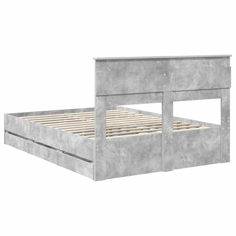 Bed Frame with Drawer Concrete Grey 140 x 190 cm Engineer Wood