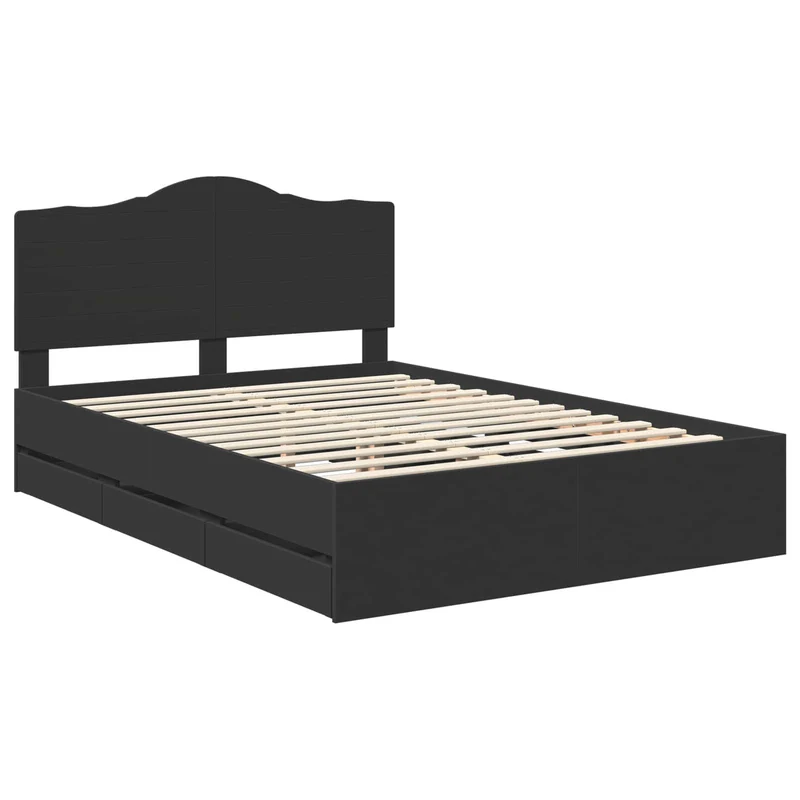 Bed Frame with Drawer Black 140 x 190 cm Engineer Wood