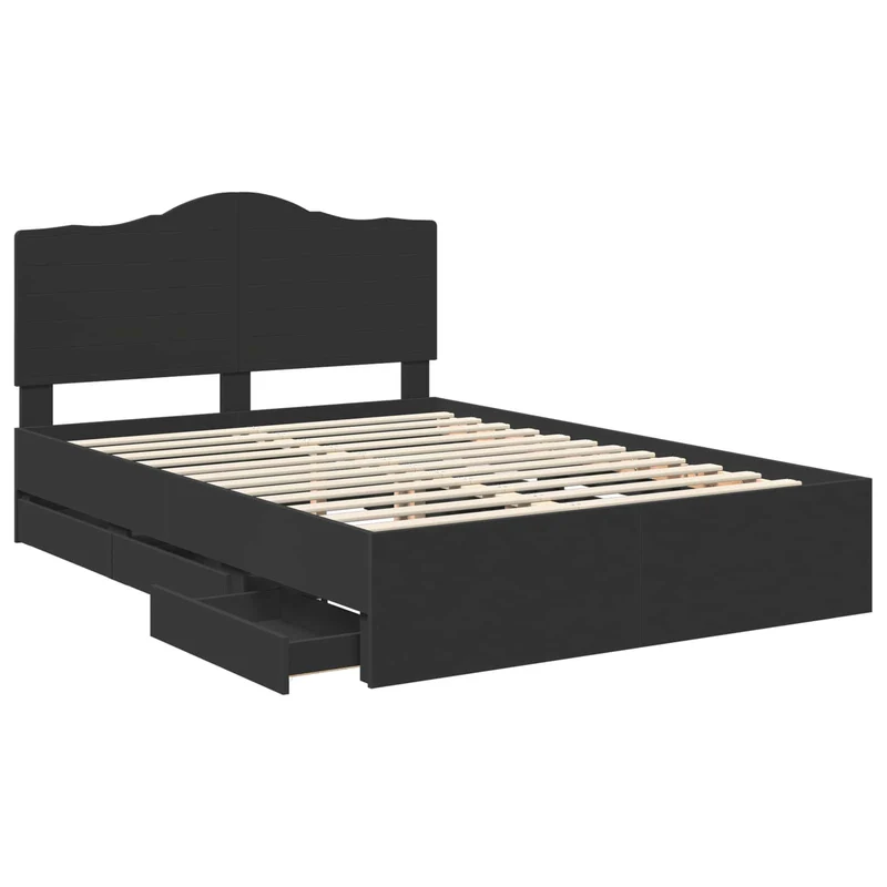Bed Frame with Drawer Black 140 x 190 cm Engineer Wood