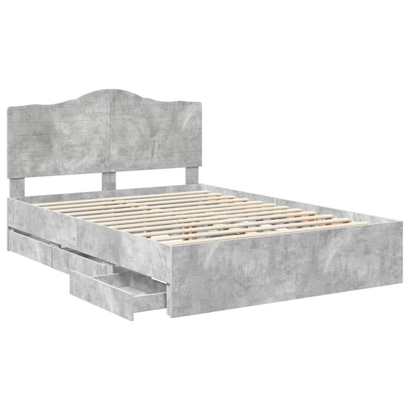 Bed Frame with Drawer Concrete Grey 140 x 190 cm Engineer Wood