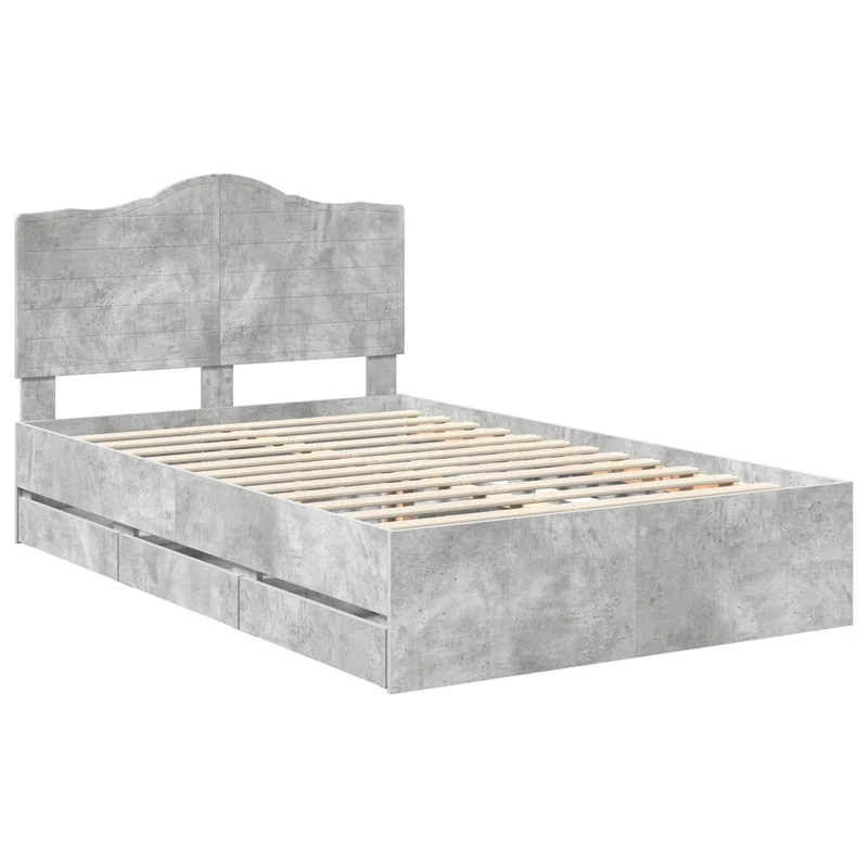 Bed Frame with Drawer Concrete Grey 135 x 190 cm Engineer Wood